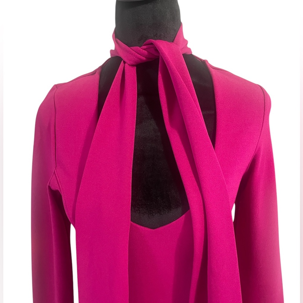 Magenta neck tie, Bow,peep hole neck, long sleeve body suit,Large - Picture 5 of 9